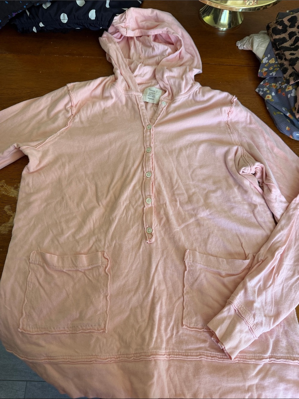 J. Crew Pale Pink Hooded Button Pullover